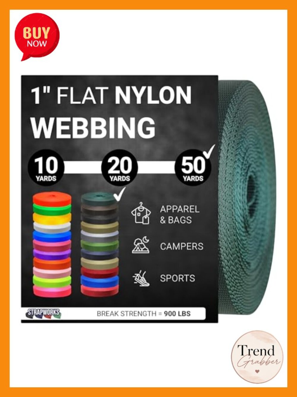 Heavy Duty Nylon Webbing Strap Roll for Belts Backpacks Leashes